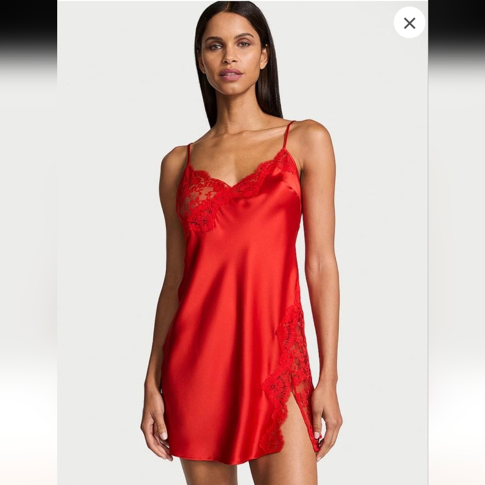Victoria's Secret Red Satin Lace Chemise